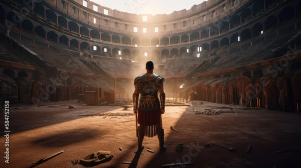 Fototapeta Ancient Roman gladiator standing on the arena in front of a crowd in a Colosseum
