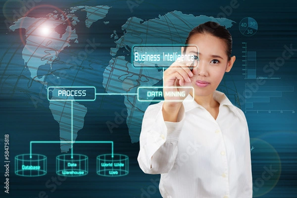 Fototapeta Business Intelligence and Data mining concept - business woman s