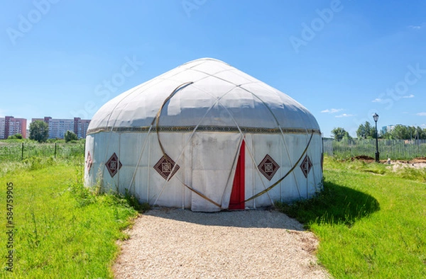 Obraz Traditional Kazakh yurt in summer. Dwelling of a nomad