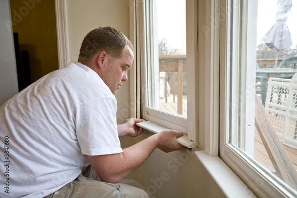 Obraz Carpenter repairing window frames