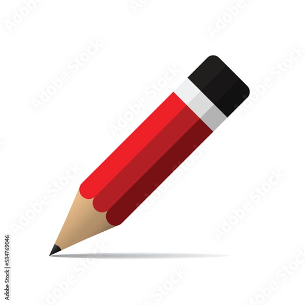 Fototapeta Simple pencil for drawing, drawing. Pencil with shadow on white background. Vector
