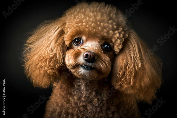 Fototapeta Elegant and Playful Toy Poodle Dog on Dark Background: The Perfect Combination of Charm and Intelligence