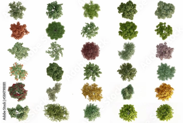 Fototapeta Collection of plan 2D view bushes Isolated on white background ,Use for visualization in graphic design	
