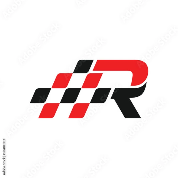 Fototapeta letter R and racing flag for racing and automotive logo designs