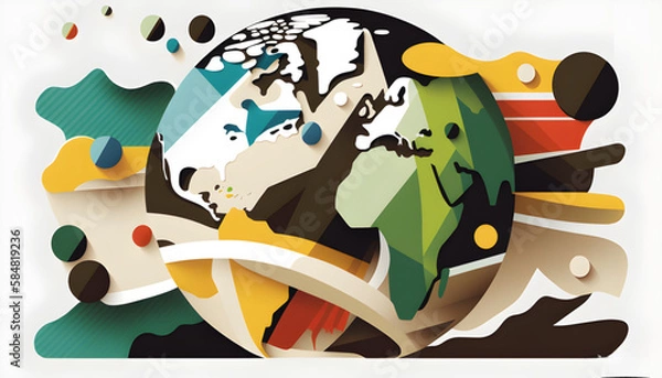Fototapeta planet earth illustration. Symbol of life, nature, fund, ecology, international events. Hand drawn on background, isolated clip art element for design.