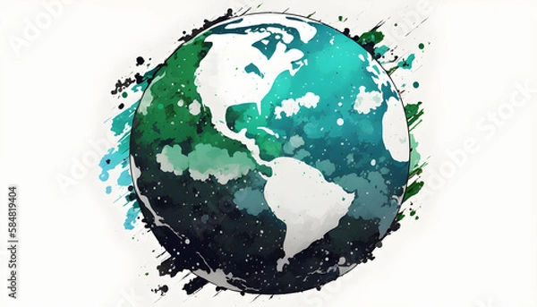 Fototapeta planet earth illustration. Symbol of life, nature, fund, ecology, international events. Hand drawn on background, isolated clip art element for design.