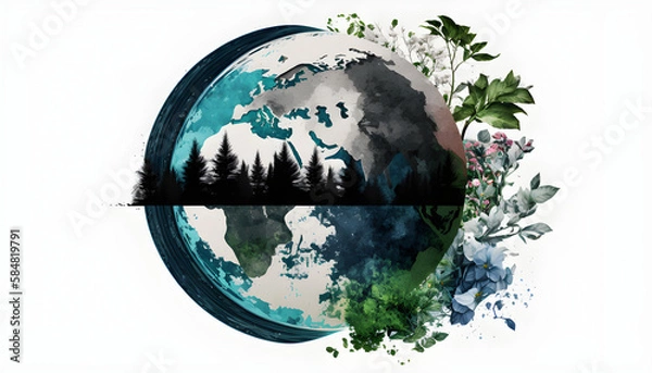 Fototapeta planet earth illustration. Symbol of life, nature, fund, ecology, international events. Hand drawn on background, isolated clip art element for design.