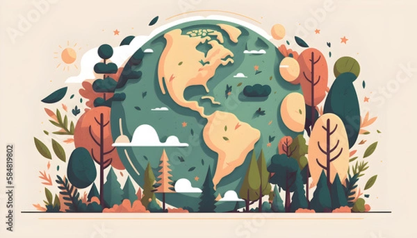 Fototapeta planet earth illustration. Symbol of life, nature, fund, ecology, international events. Hand drawn on background, isolated clip art element for design.
