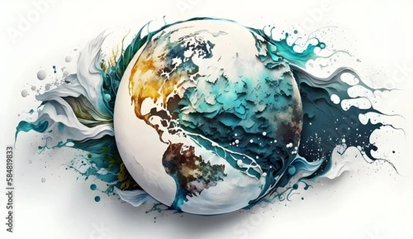 Fototapeta planet earth illustration. Symbol of life, nature, fund, ecology, international events. Hand drawn on background, isolated clip art element for design.