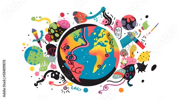 Fototapeta planet earth illustration. Symbol of life, nature, fund, ecology, international events. Hand drawn on background, isolated clip art element for design.