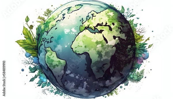 Fototapeta planet earth illustration. Symbol of life, nature, fund, ecology, international events. Hand drawn on background, isolated clip art element for design.