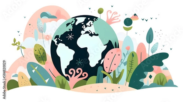 Fototapeta planet earth illustration. Symbol of life, nature, fund, ecology, international events. Hand drawn on background, isolated clip art element for design.