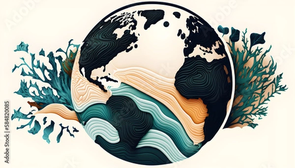 Fototapeta planet earth illustration. Symbol of life, nature, fund, ecology, international events. Hand drawn on background, isolated clip art element for design.