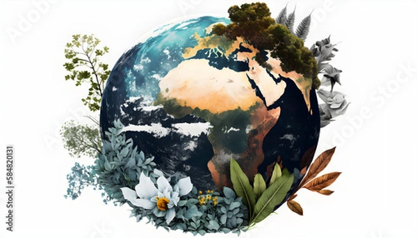 Fototapeta planet earth illustration. Symbol of life, nature, fund, ecology, international events. Hand drawn on background, isolated clip art element for design.