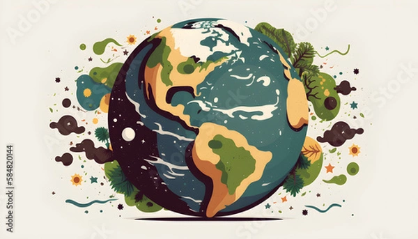 Fototapeta planet earth illustration. Symbol of life, nature, fund, ecology, international events. Hand drawn on background, isolated clip art element for design.