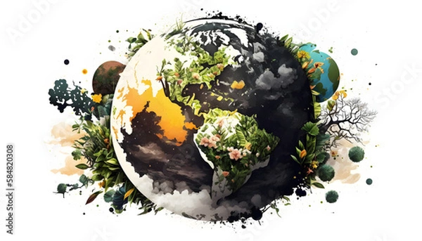 Fototapeta planet earth illustration. Symbol of life, nature, fund, ecology, international events. Hand drawn on background, isolated clip art element for design.