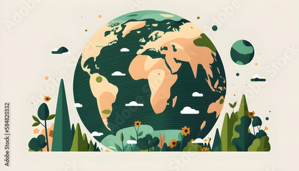 Fototapeta planet earth illustration. Symbol of life, nature, fund, ecology, international events. Hand drawn on background, isolated clip art element for design.
