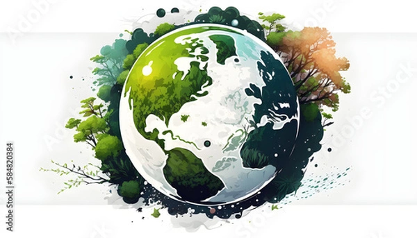 Fototapeta planet earth illustration. Symbol of life, nature, fund, ecology, international events. Hand drawn on background, isolated clip art element for design.