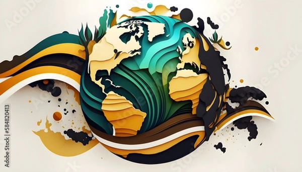 Fototapeta planet earth illustration. Symbol of life, nature, fund, ecology, international events. Hand drawn on background, isolated clip art element for design.