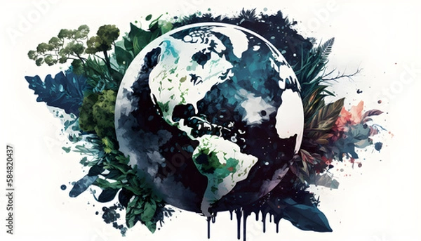 Fototapeta planet earth illustration. Symbol of life, nature, fund, ecology, international events. Hand drawn on background, isolated clip art element for design.