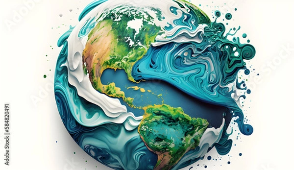 Fototapeta planet earth illustration. Symbol of life, nature, fund, ecology, international events. Hand drawn on background, isolated clip art element for design.