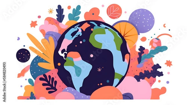 Fototapeta planet earth illustration. Symbol of life, nature, fund, ecology, international events. Hand drawn on background, isolated clip art element for design.