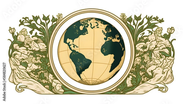 Fototapeta planet earth illustration. Symbol of life, nature, fund, ecology, international events. Hand drawn on background, isolated clip art element for design.