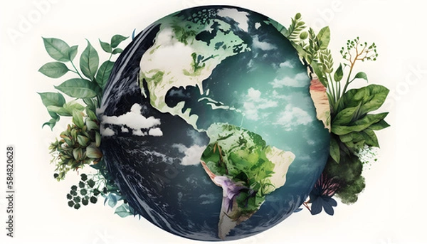 Fototapeta planet earth illustration. Symbol of life, nature, fund, ecology, international events. Hand drawn on background, isolated clip art element for design.
