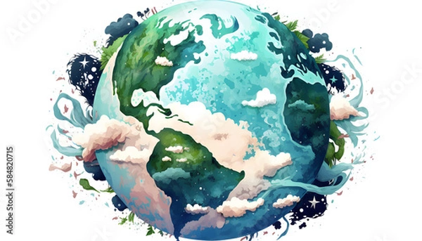 Fototapeta planet earth illustration. Symbol of life, nature, fund, ecology, international events. Hand drawn on background, isolated clip art element for design.