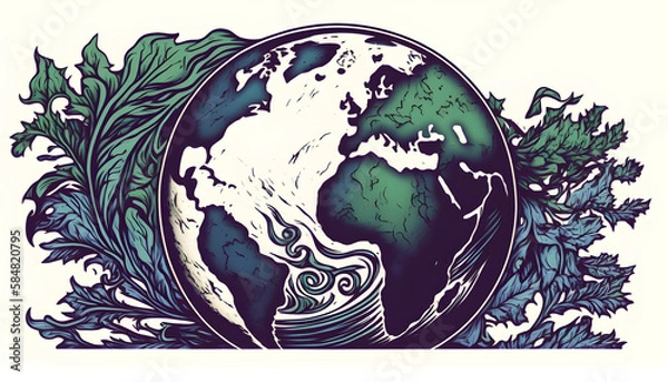 Fototapeta planet earth illustration. Symbol of life, nature, fund, ecology, international events. Hand drawn on background, isolated clip art element for design.