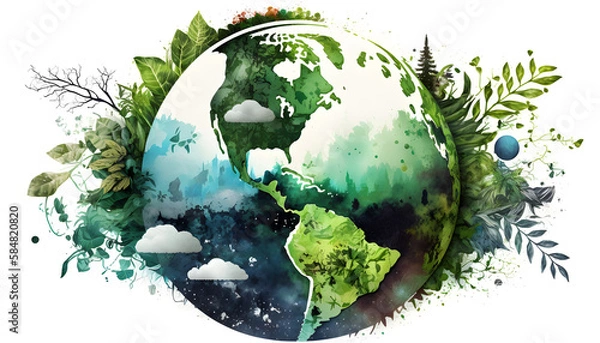 Fototapeta planet earth illustration. Symbol of life, nature, fund, ecology, international events. Hand drawn on background, isolated clip art element for design.