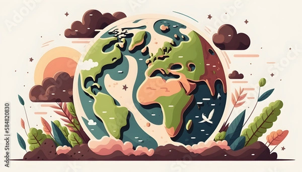 Fototapeta planet earth illustration. Symbol of life, nature, fund, ecology, international events. Hand drawn on background, isolated clip art element for design.