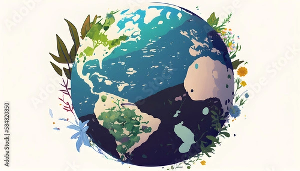 Fototapeta planet earth illustration. Symbol of life, nature, fund, ecology, international events. Hand drawn on background, isolated clip art element for design.