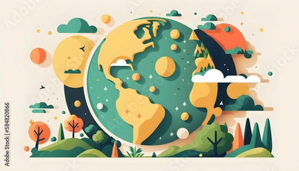 Fototapeta planet earth illustration. Symbol of life, nature, fund, ecology, international events. Hand drawn on background, isolated clip art element for design.