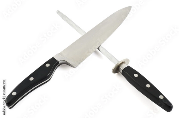 Fototapeta Crossed knife and sharpener isolated