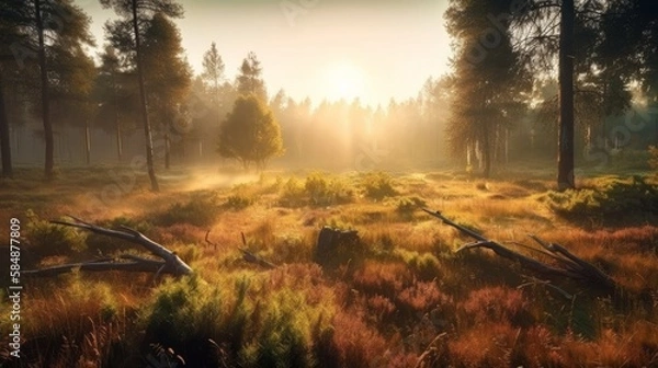 Fototapeta 朝の森の風景　イメージイラスト　generative AI