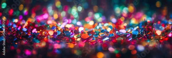 Fototapeta abstract colorful widescreen glitter background with bokeh effect, generative ai