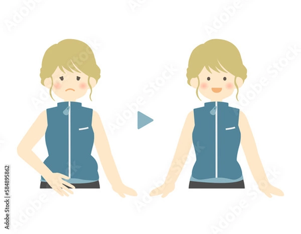 Fototapeta 体型に悩む女性 _ ベクター 素材 単品 運動 健康 フィットネス かわいい 人物 金髪