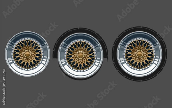 Fototapeta wheels gold silver, Car Wheel 3D illustration, Car wheel, set. Realistic design. Vector illustration