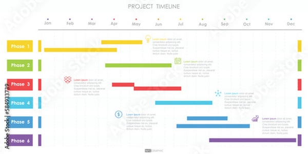 Fototapeta project timeline diagram Infographic roadmap template for business. 12 Months modern Timeline diagram calendar with presentation vector infographic.