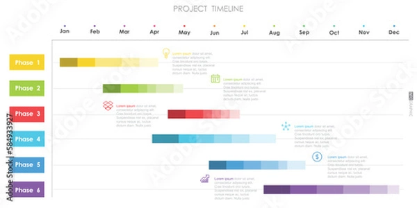Fototapeta project timeline diagram Infographic roadmap template for business. 12 Months modern Timeline diagram calendar with presentation vector infographic.