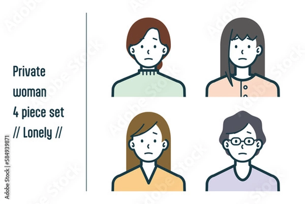 Fototapeta 寂しそうな私服の女性の4点セットno.1