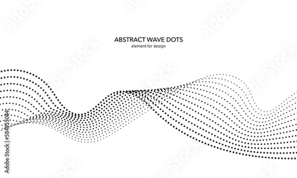 Fototapeta Abstract wave dotted element for design. Stylized line with dot on art background. Waves range with lines dots. Digital frequency track equalizer. Curved smooth wavy string. Vector illustration.
