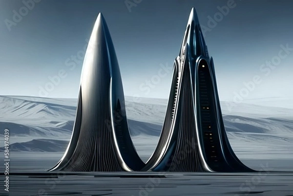 Fototapeta An alien spaceship landing on Earth Generative AI