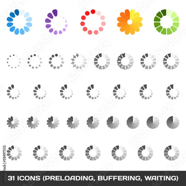 Obraz Loading And Buffering Icon Set. Preloaders. Vector