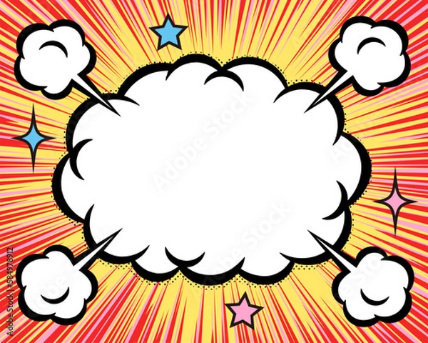 Fototapeta 雲形のフレームと集中線の背景素材　アメコミ風