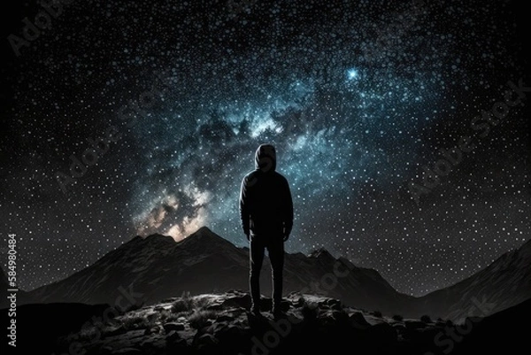 Fototapeta A person gazing up at the stars on a clear night. Generative AI