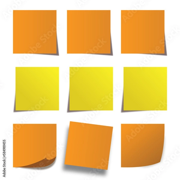 Fototapeta  Multicolor post it notes.Colored sticky note set. Vector realistic illustration. Sticky note collection with curled corners and shadows.