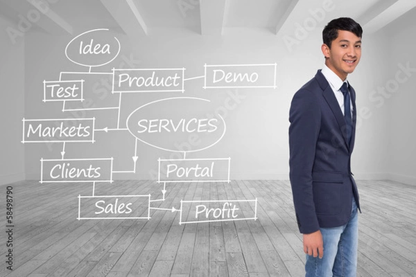 Fototapeta Composite image of smiling casual businessman walking