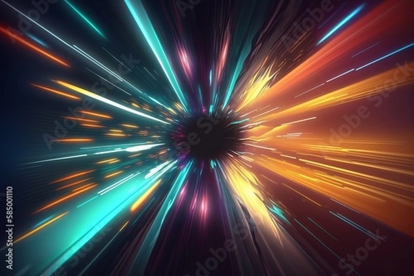 Fototapeta Multi-colored glowing lights explode on transparent background.